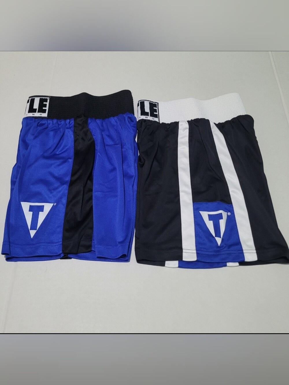 TITLE Boxing Blue and Black Fight Shorts - Logo Patch